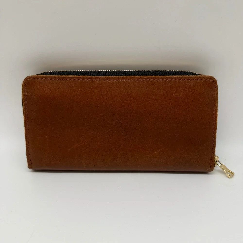 Portland Leather Goods Zip Around Wallet Cognac Brown Leather Minimalist